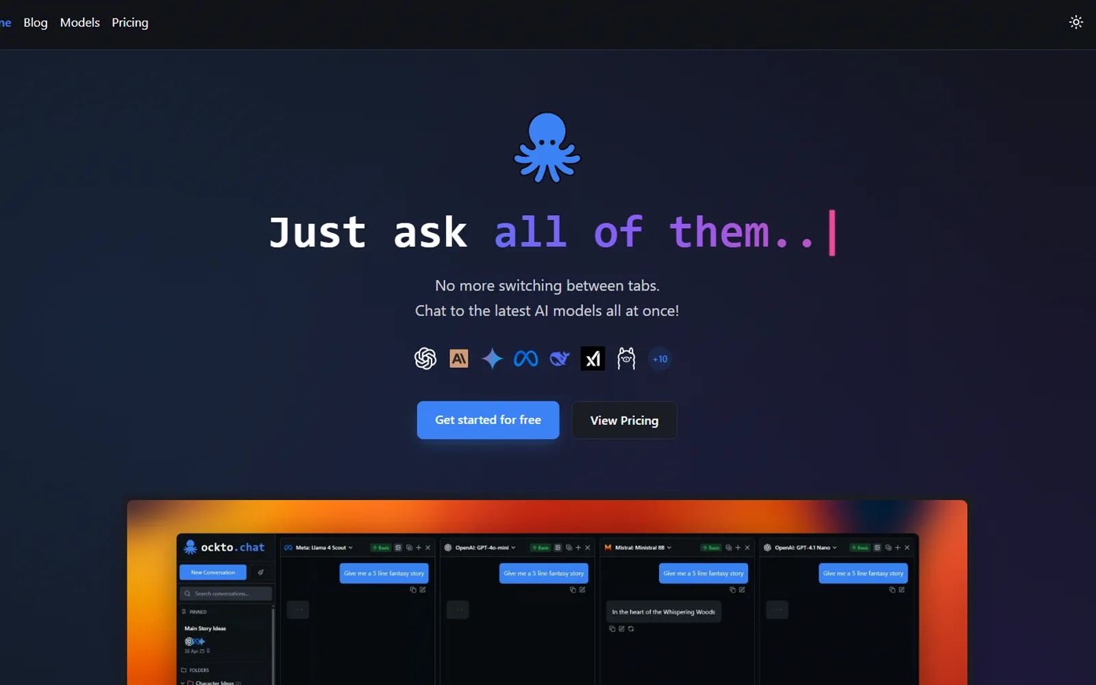 Ockto.chat — One chat, ten frontier models